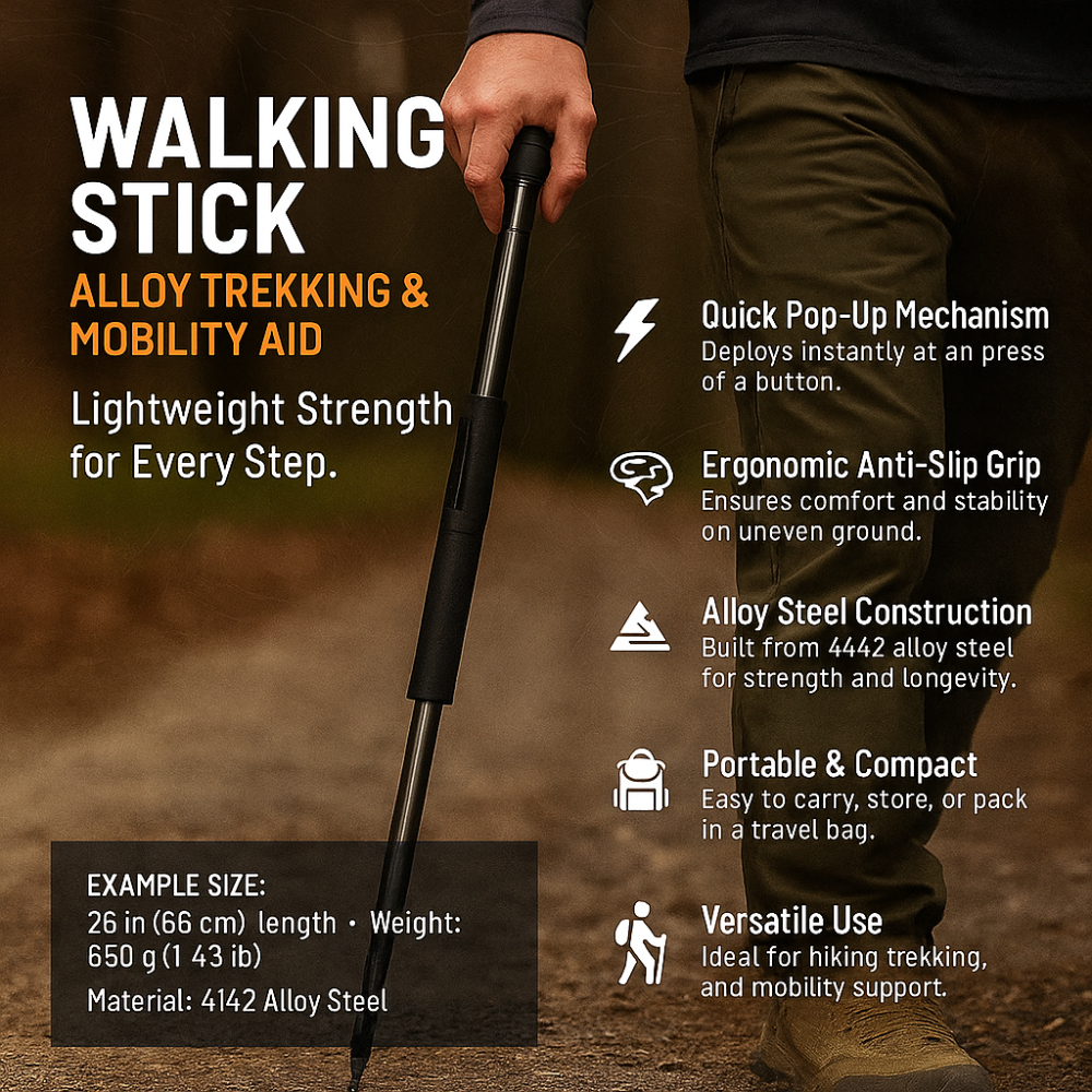 Alloy Walking Stick | Automatic Pop-Up Mobility Aid with Ergonomic Grip | Lightweight Support for Hiking and Daily Use 2