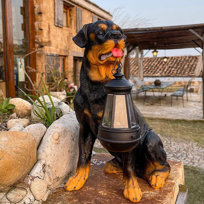 Charming Garden Decor | Solar Dog Statue Light with Lantern | Eco-Friendly Outdoor Ambience for Patios and Pathways 1