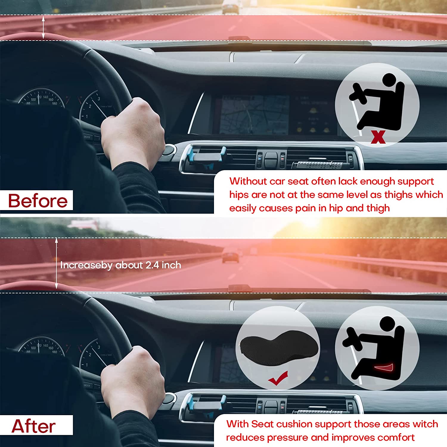 Comfort Boost | Car Seat Cushion with Memory Foam for Lumbar Support | Elevates Driving Comfort and Reduces Back Pain 4