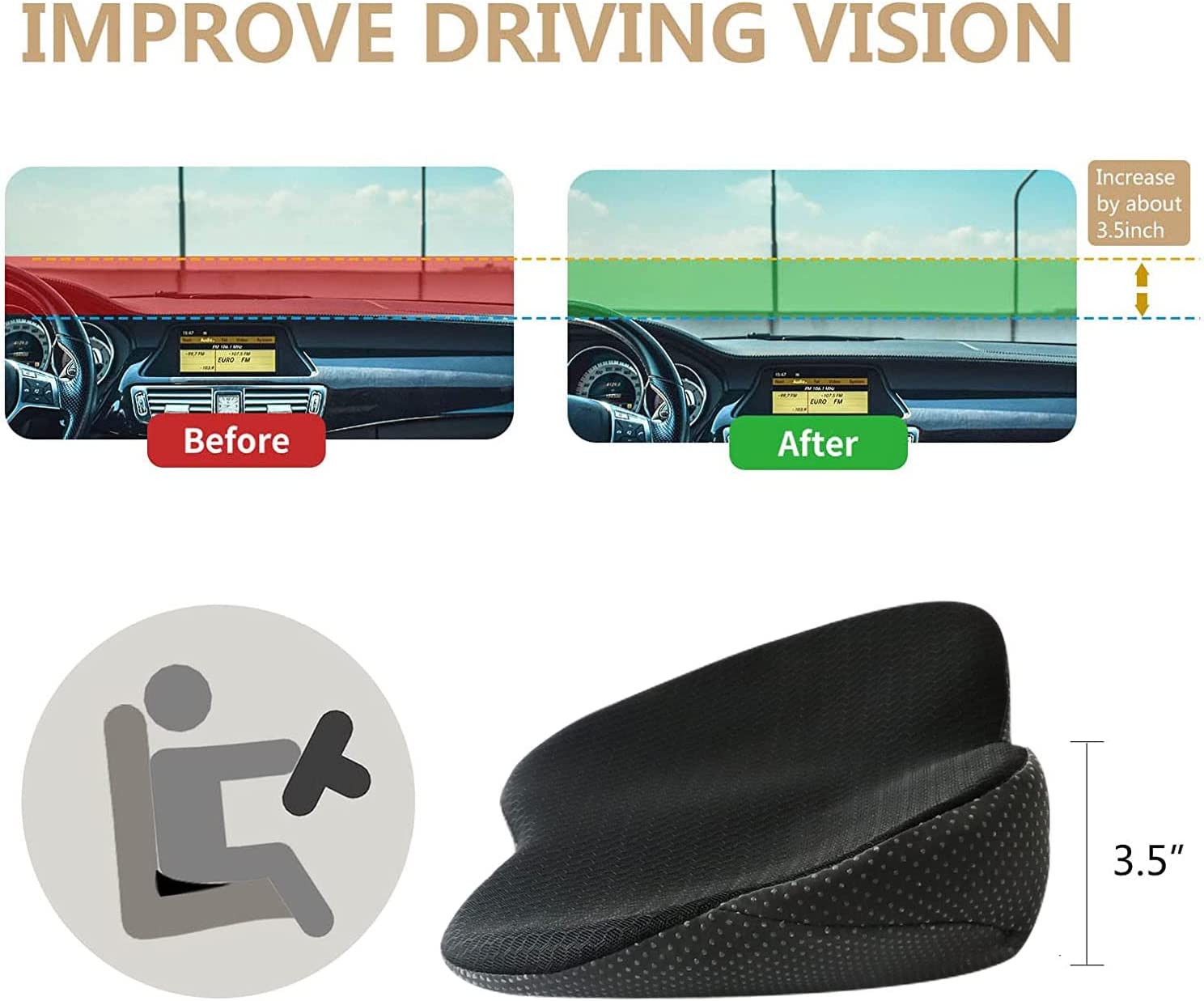 Comfort Boost | Car Seat Cushion with Memory Foam for Lumbar Support | Elevates Driving Comfort and Reduces Back Pain 5