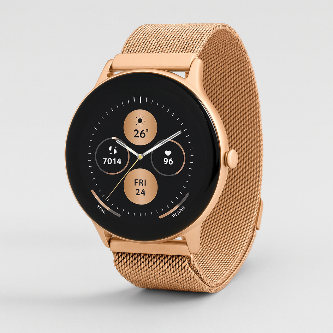Elegant Fitness Smartwatch with Gold Mesh Strap | Advanced Health Tracking for Daily Wellness 0