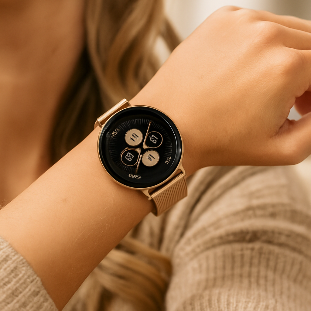 Elegant Fitness Smartwatch with Gold Mesh Strap | Advanced Health Tracking for Daily Wellness 1