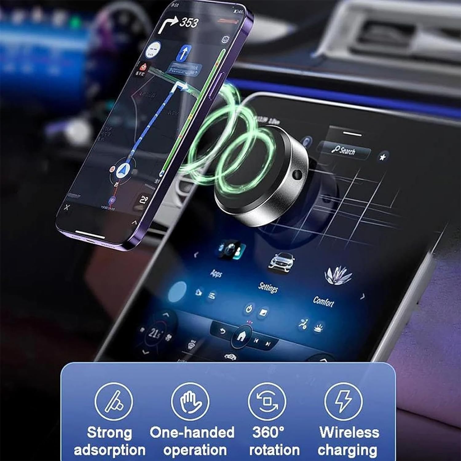 Magnetic Suction Cup Car Phone Holder with 360-Degree Rotation | Universal Compatibility for Safe Driving 1