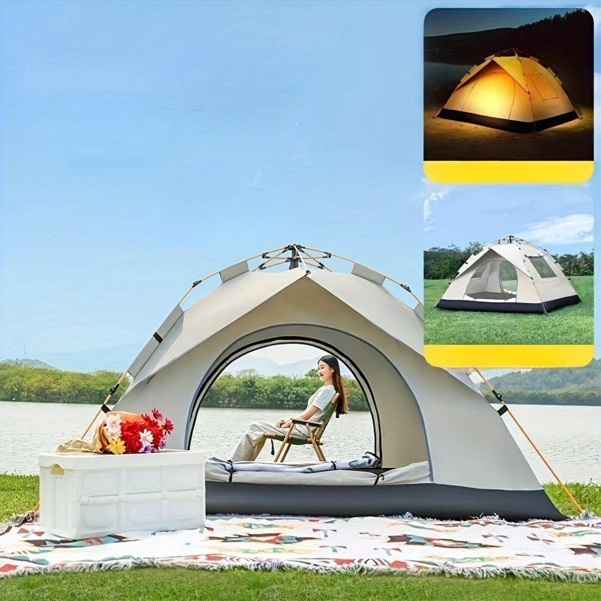 Outdoor Adventure | 4 Man Camping Tent with Fiberglass Frame | Lightweight Oxford Fabric for Spring Trips 3