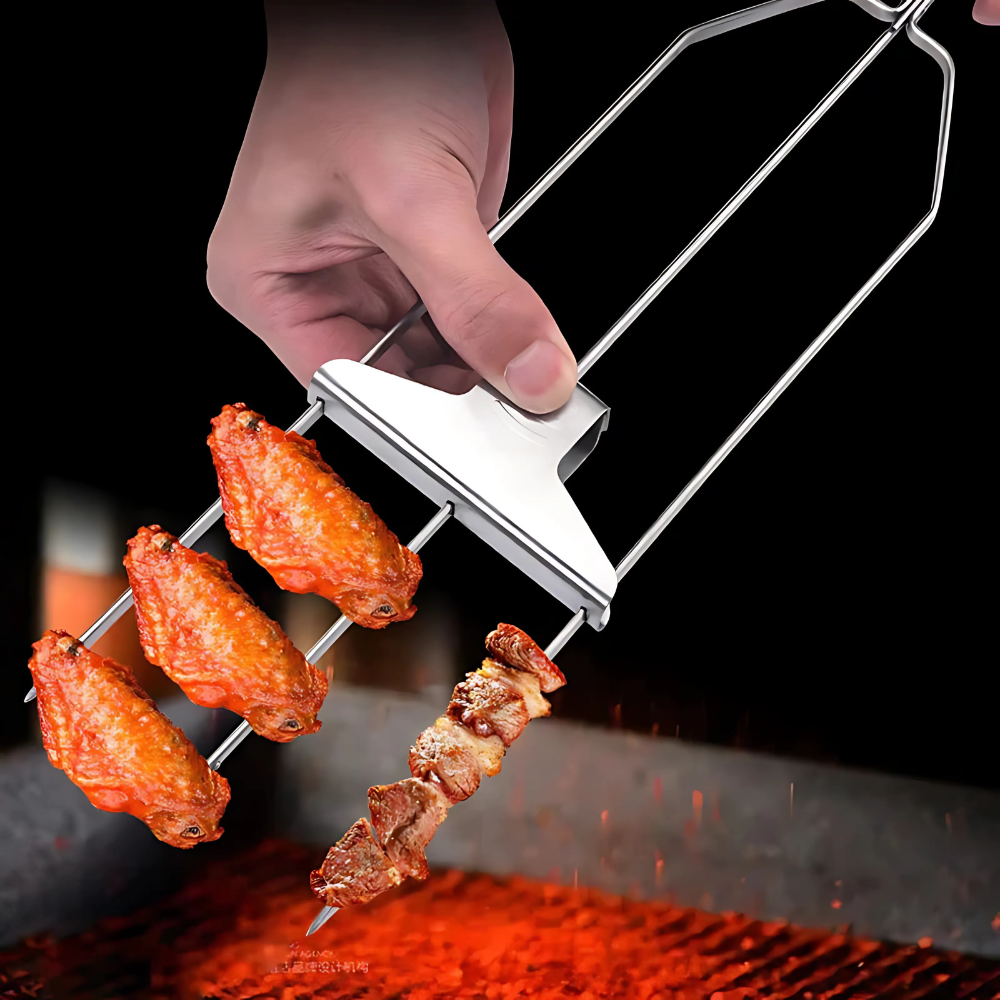 Outdoor Cooking Essentials | Metal Barbecue Skewers with Triple-Prong Design | Durable BBQ Skewers for Even Grilling 2