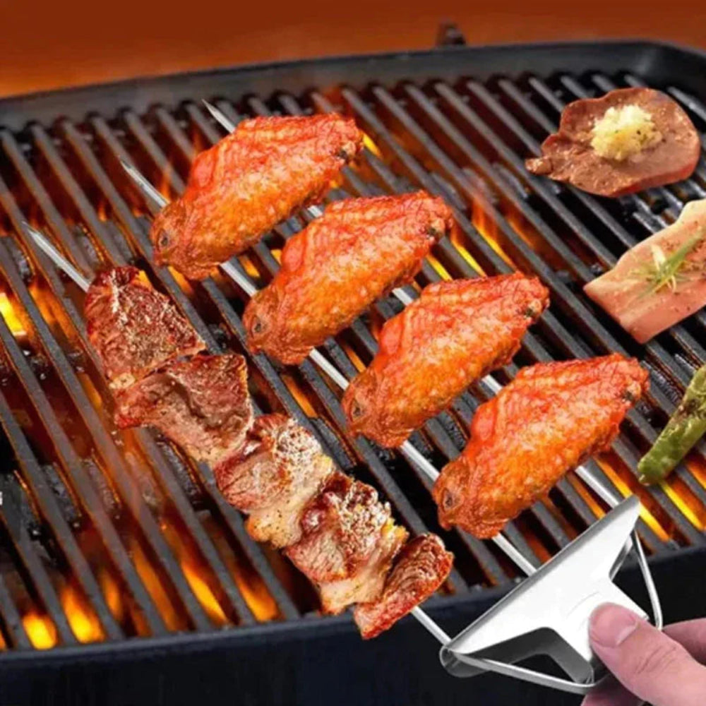 Outdoor Cooking Essentials | Metal Barbecue Skewers with Triple-Prong Design | Durable BBQ Skewers for Even Grilling 4