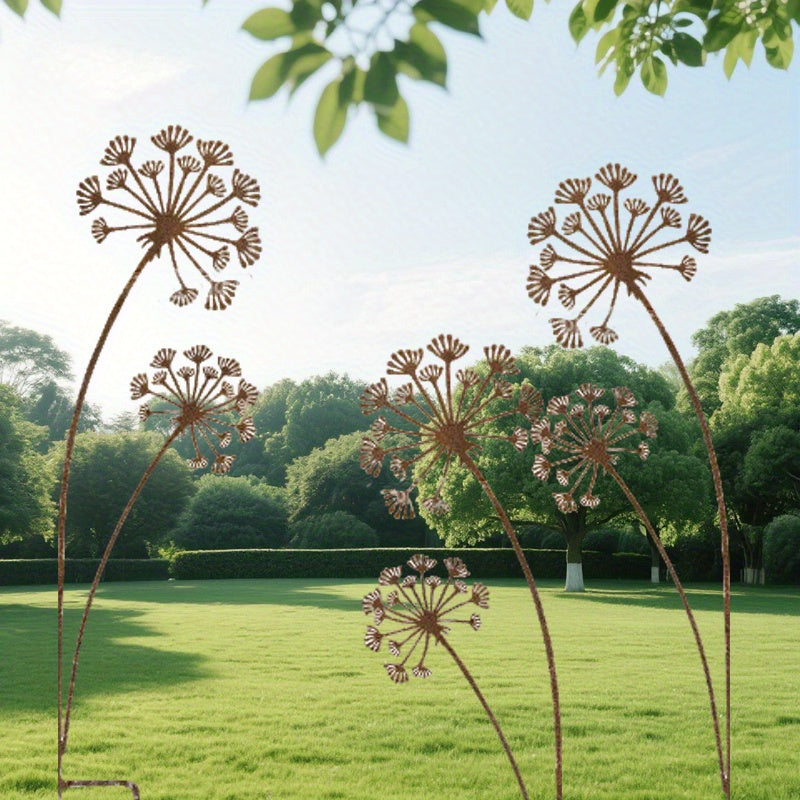 Rustic Garden Decor | Metal Dandelion Ornaments with Intricate Design | Elegant Outdoor Accessories for Year-Round Charm 2