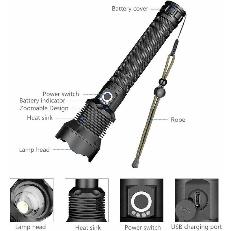 Ultra-Bright LED Flashlight | Rechargeable Torch Light with Adjustable Focus | Perfect for Camping and Emergencies 7