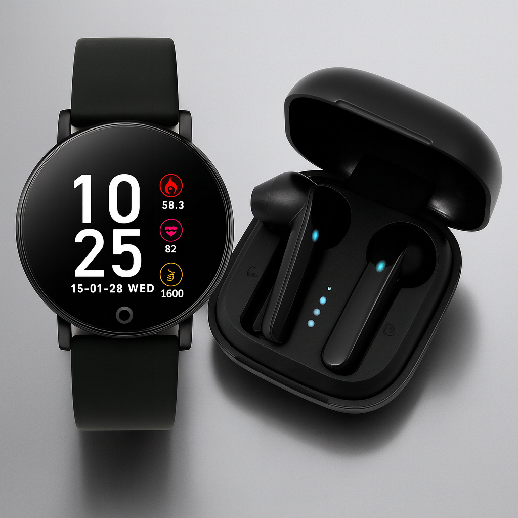 Versatile Smart Watch Fitness Tracker with Heart Rate Monitor & Bluetooth Earbuds for Active Lifestyle 0