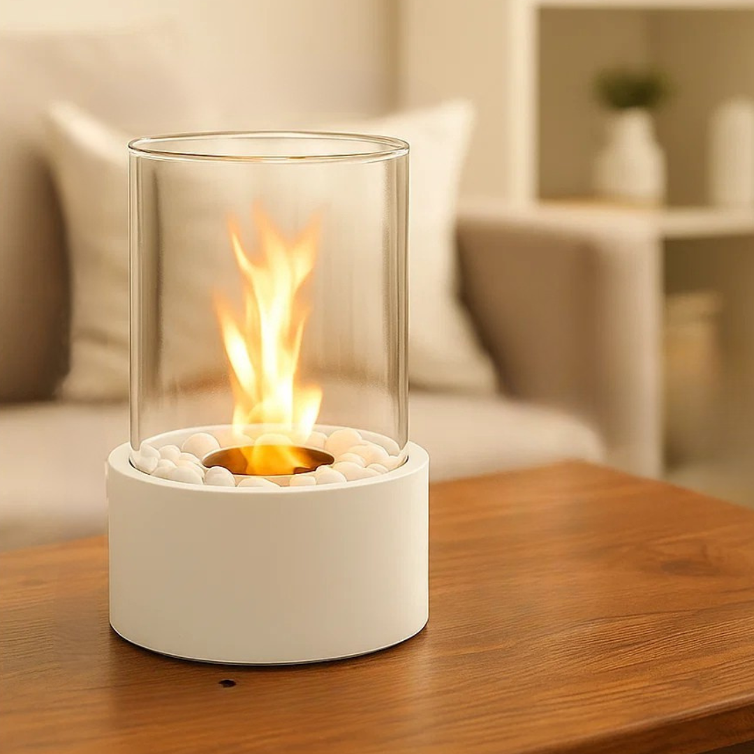 Vintage Table Top Fire Pit | Portable Metal Fireplace with Real Flame Effect | Indoor & Outdoor Decor for Cozy Ambience 0